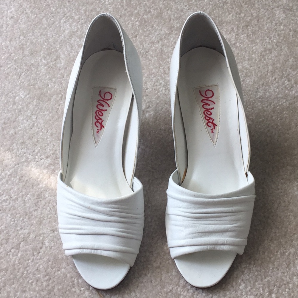 Nine West white open toe pumps